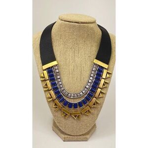EUC Stella & Dot Natalie Bib Necklace Black BLUE Gold Toned Reversible RARE